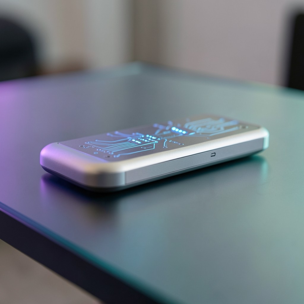 Biometric hardware security device on dark frosted glass
